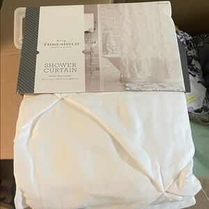 Threshold White Pinch Pleat Shower Curtain
